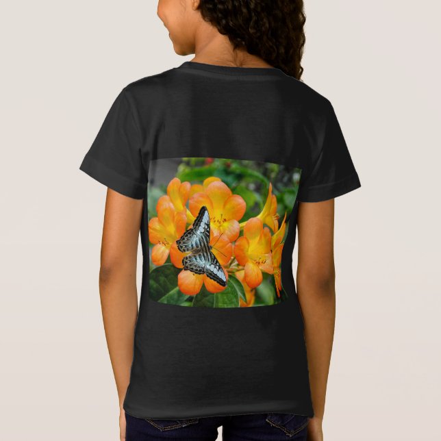 Borboleta azul com T-Shirt Rhododendron tropical (Verso)