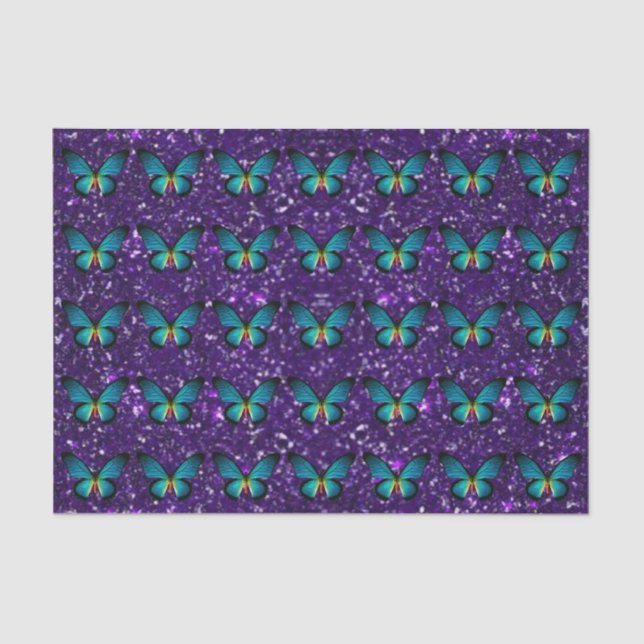 Borboleta Azul Em Papel De Tecido Luminoso Púrpura (Frente )
