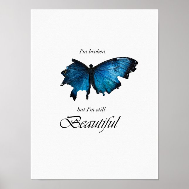 Borboleta Azul Mínima Branca Quebrada 3:4 Poster (Frente)
