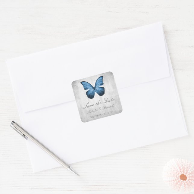 Borboleta Azul Salve os Adesivos de Data (Envelope)