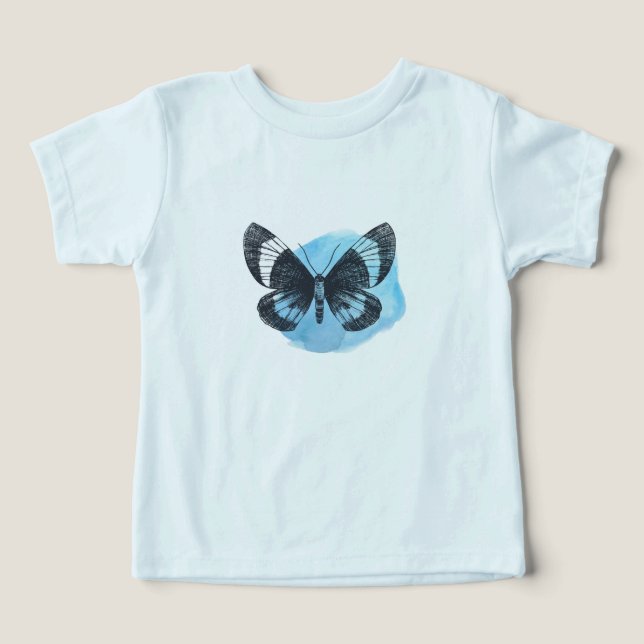 borboleta azul simples e elegante bebê T-Shirt (Design frontal)