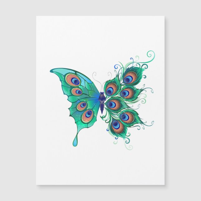 Borboleta com Penas de Pavão Verde (Frente)