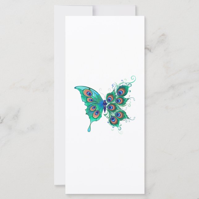 Borboleta com Penas de Pavão Verde (Frente)