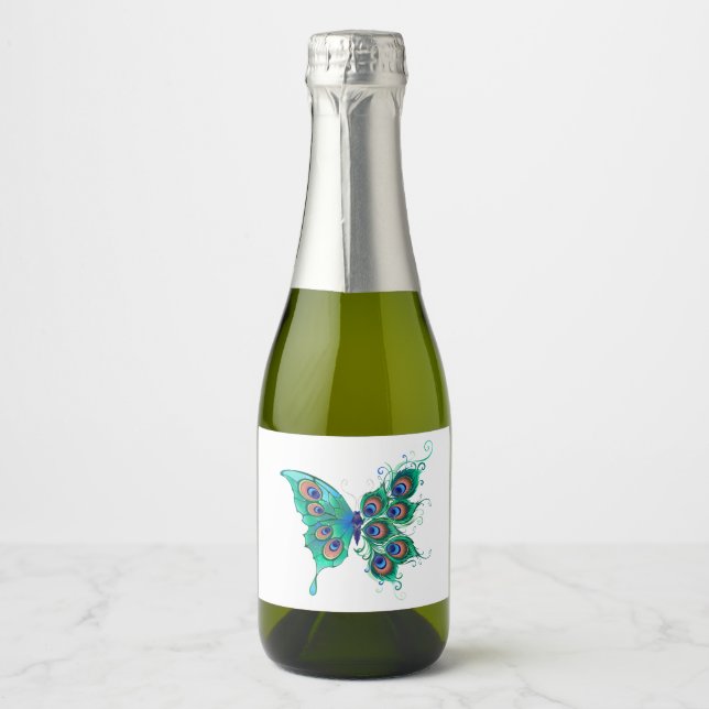 Borboleta com Penas de Pavão Verde (Frente)