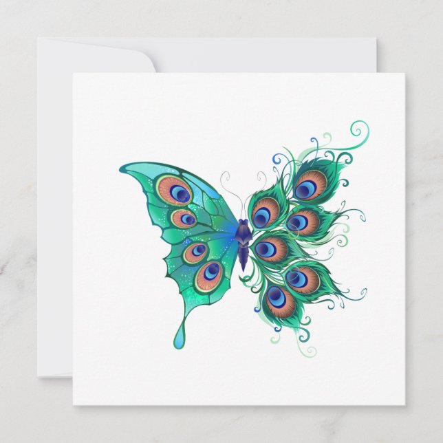 Borboleta com Penas de Pavão Verde (Frente)