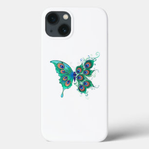 Borboleta com Penas de Pavão Verde