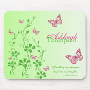 Borboleta cor-de-rosa e verde Mousepad floral