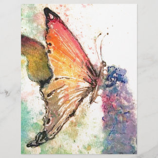 borboleta de aquarela com flor roxa