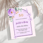 Borboleta de arca floral lavanda Convite de aniver<br><div class="desc">Um fundo cor-de-rosa com um arco roxo. Decorados com um verde-floral,  rosa,  de cor verde,  verde-aquoso de eucalipto e borboletas. Personalize e adicione seu nome e detalhes da festa. 1 folha = 1 convite impresso de borda a borda.</div>