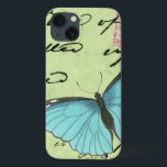 Borboleta de asa azul no cartão postal<br><div class="desc">Este cartão postal teal carregar uma mensagem de beleza. Uma delicada borboleta de asas azuis repousa no cartão,  ocultando alguns dos escritos que contém. Este impressão do Vision Studio faria um excelente adicional para sua casa!</div>