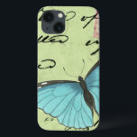 Borboleta de asa azul no cartão postal<br><div class="desc">Este cartão postal teal carregar uma mensagem de beleza. Uma delicada borboleta de asas azuis repousa no cartão,  ocultando alguns dos escritos que contém. Este impressão do Vision Studio faria um excelente adicional para sua casa!</div>