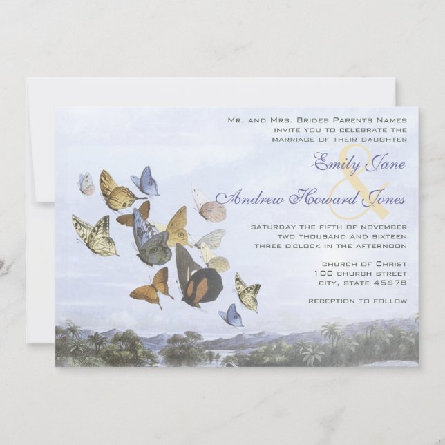 Borboleta de destino e Convite de casamento de pal (Frente)