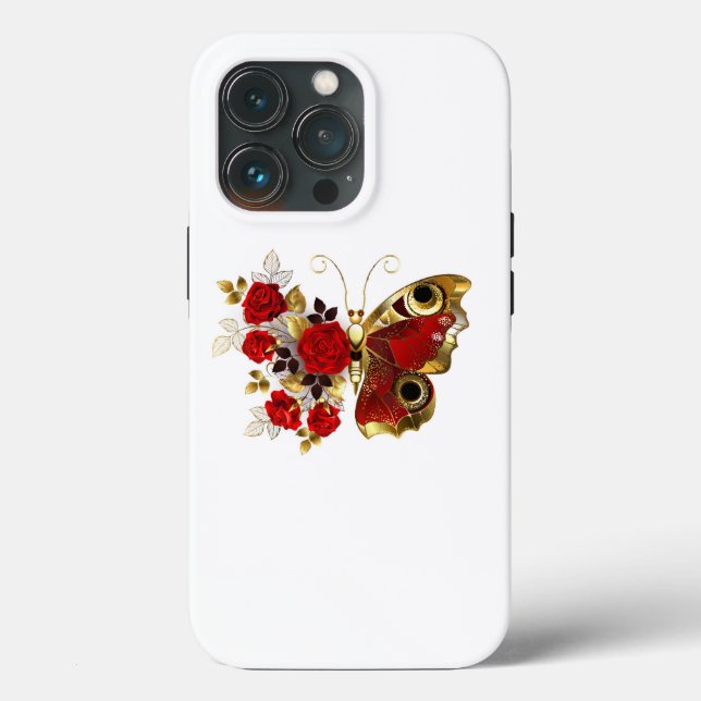 Borboleta de flor vermelha com rosas vermelhas (Verso)
