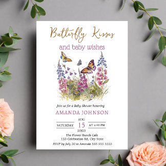 Borboleta de Flores Selvagem Convite para Chá de f