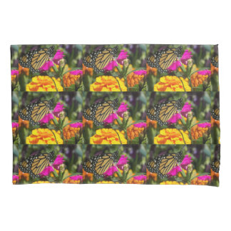 Borboleta-de-monarca em marigold rosa