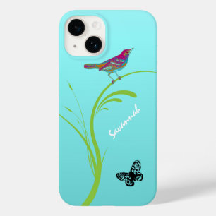 Borboleta de pássaro rosa-branca-pintada em Aqua