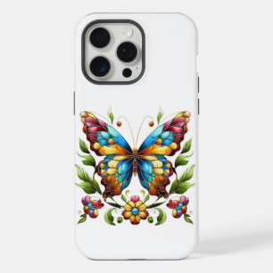 Borboleta de vidro colorida com flores