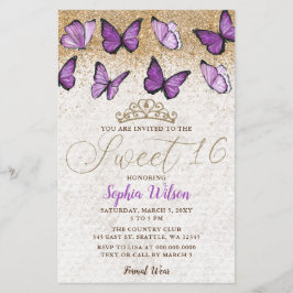 Borboleta Dourada Roxa do Orçamento Sweet 16 Convi