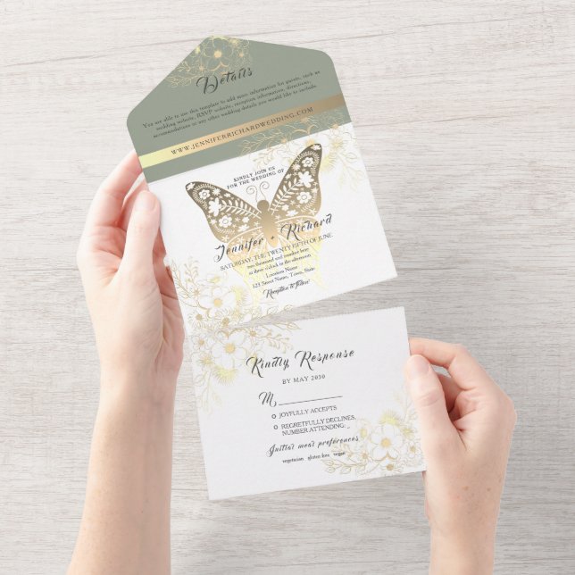 Borboleta Dourada Salvia Verde Casamento (Tearaway)