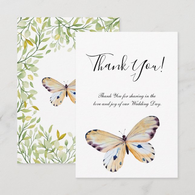 Borboleta e Cartões de agradecimentos plano verde (Frente/Verso)