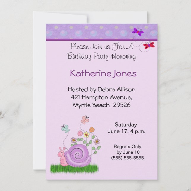 Borboleta e Convite de Aniversário para Caracol (Frente)