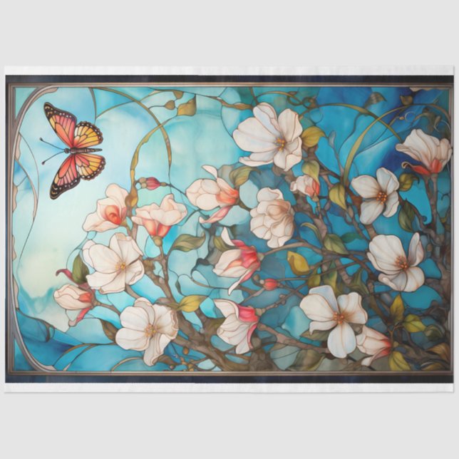 Borboleta e Florals Découpage Papel Tecido (Frente )