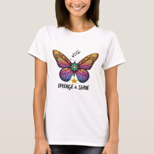 Borboleta Emerge e T-shirt brilhante