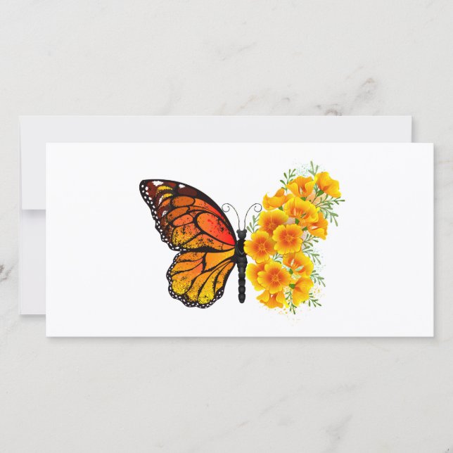 Borboleta Flor com Amapola da Califórnia Amarela (Frente)
