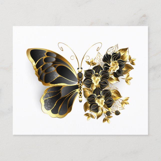 Borboleta Flor Dourada com Orquídea Preta (Frente)