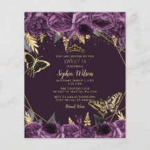 Borboleta Floral Púrpura Doce 16 Convite