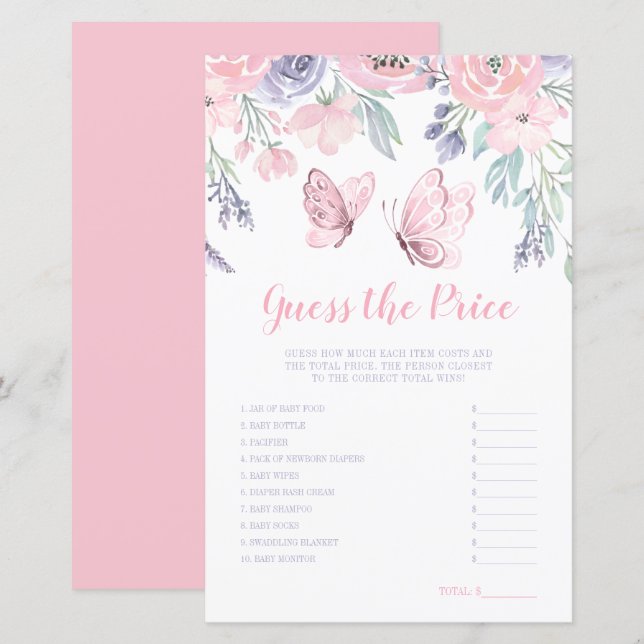 Borboleta Floral Rosa Púrpura Adivinha Jogo do Pre (Frente/Verso)