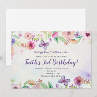Borboleta Floral Watercolor Convite de Aniversário