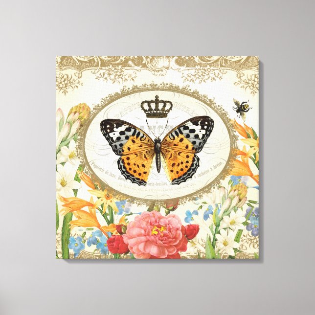 Borboleta francesa Vintage, canvas esticada (Frente)
