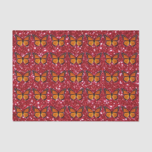 Borboleta Laranja No Papel Tecido Vermelho Com Lar (Frente )