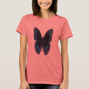 borboleta Metálico-azul-em-preta, t-shirt da