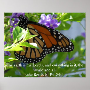Borboleta Monarca em Flores com Poster de Versícul