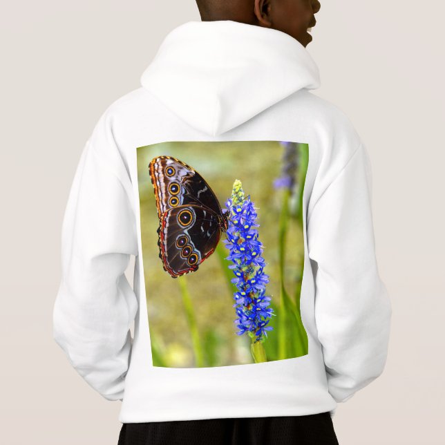 Borboleta morfo azul em uma t-shirt de pântano (Verso)