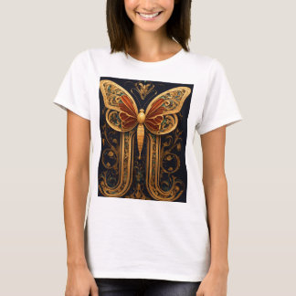 "Borboleta Ouro Impressa T-Shirt - Na moda e Eleg