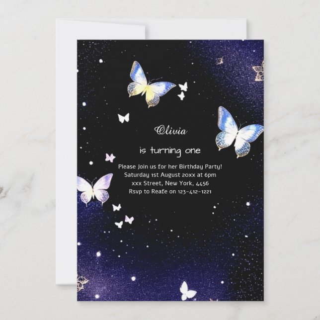 Borboleta Primeiro Convite de Aniversário (Frente)