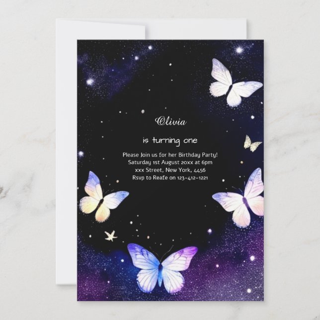 Borboleta Primeiro Convite de Aniversário (Frente)
