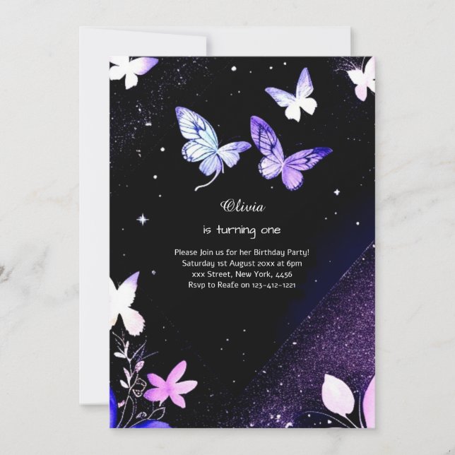 Borboleta Primeiro Convite de Aniversário (Frente)