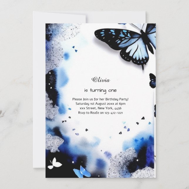 Borboleta Primeiro Convite de Aniversário (Frente)