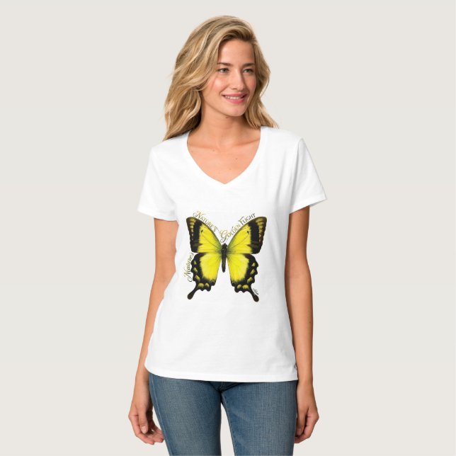 Borboleta Rabo de Andorinha Amarela em T-shirt com (Frente Completa)
