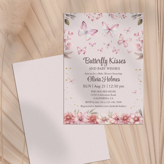 Borboleta Rosa Beija Chá Menininha Convite (Pink Butterfly Kisses Baby Girl Shower Invitation)