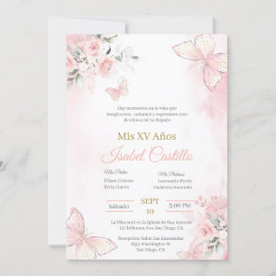 Borboleta rosa Blush Quinceanera convite