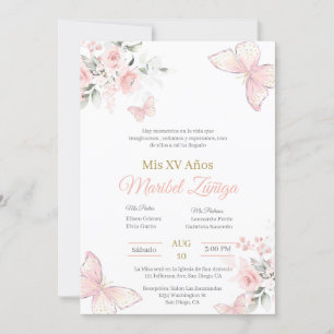 Borboleta rosa Blush Quinceanera convite