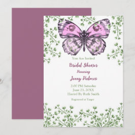 Borboleta rosa-chá de panela Convite verde
