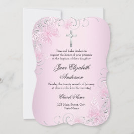 Borboleta Rosa e Batismo Cruzado Convite