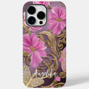 Borboleta Rosa e Dourada Nome Personalizado
