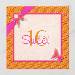 Borboleta Rosa e Laranja Doce 16 Convite